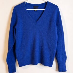 Halogen %100 Cashmere Cobalt Blue V-Neck Sweater